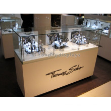 Quality Jewellery Watch Shop Led Illuminating Wood Base Glass Gold Watches Jewelry Display Cabinet